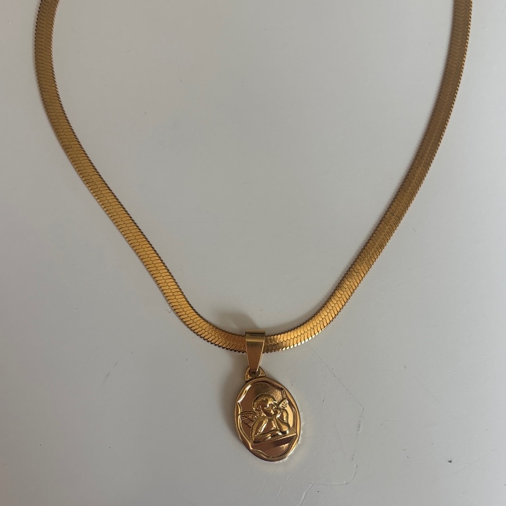 Gold Pendant Necklace with angle Design